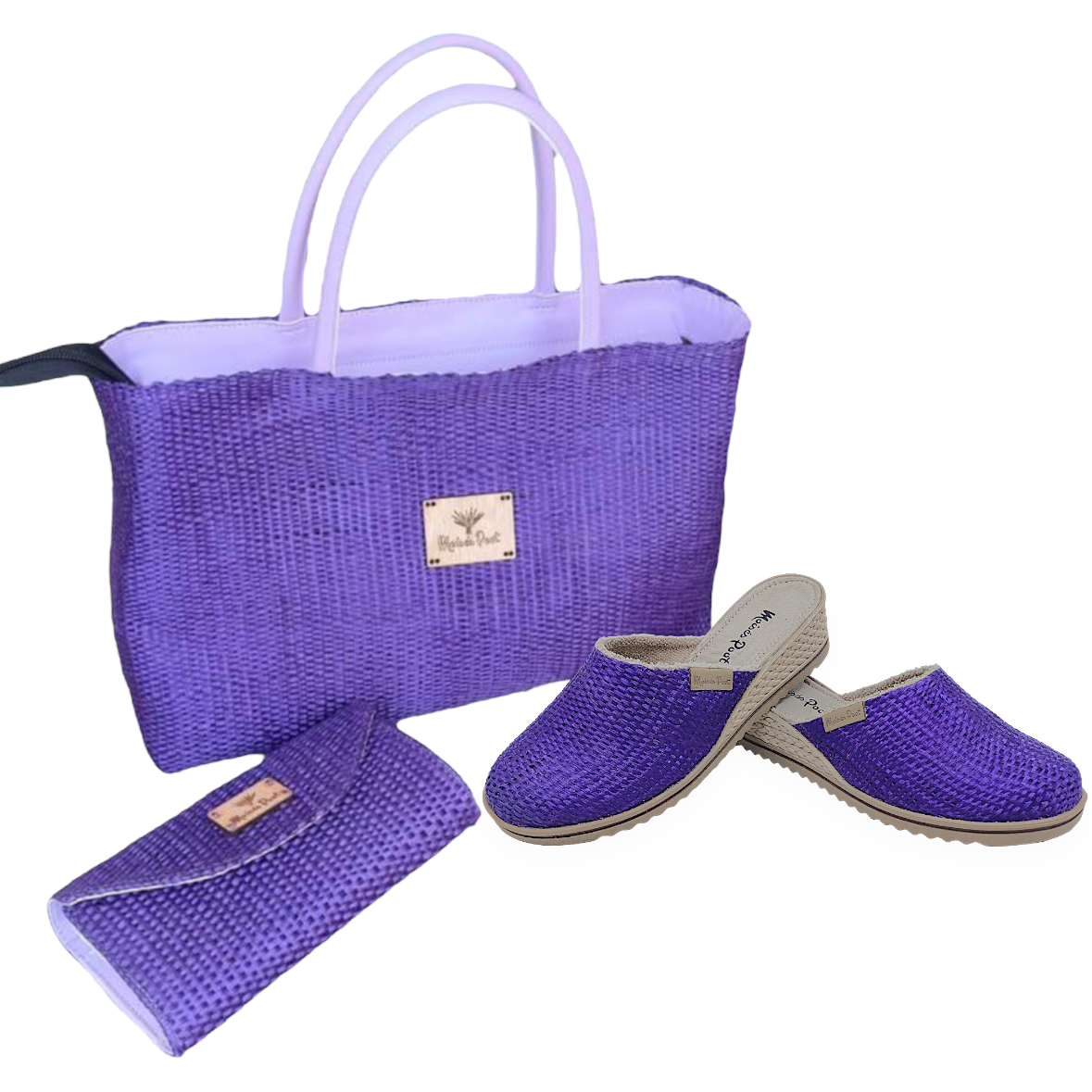 Conjunto Bolso Zazil+ Zapatos Cristy+Cartera Naty Color Morado