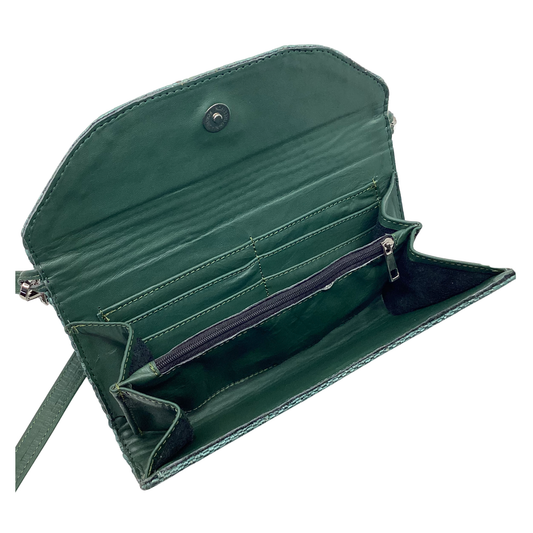 Clutch Silvia Verde forro en piel