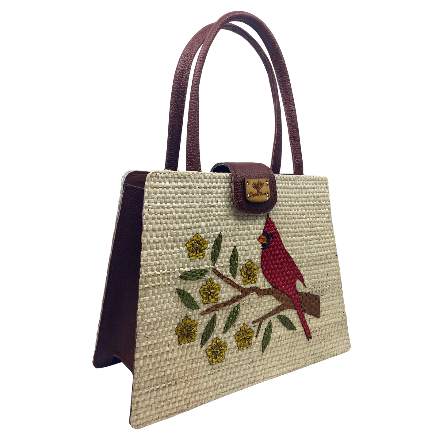 Bolso Giovanna Cardenal  Natural flor amarilla forro piel xedrón