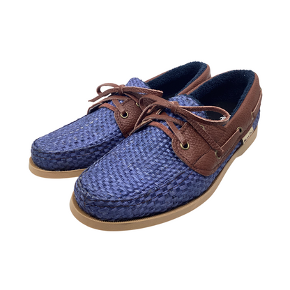 Zapatos Sisal Azul vivos en piel xedrón