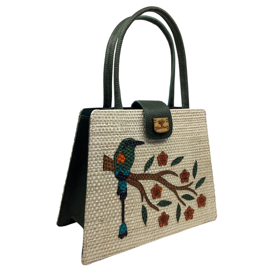 Bolso Giovanna Toh flores naranja  forro piel verde