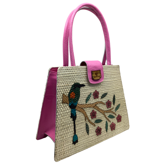 Bolso Giovanna Toh flores rosa forro en piel rosa