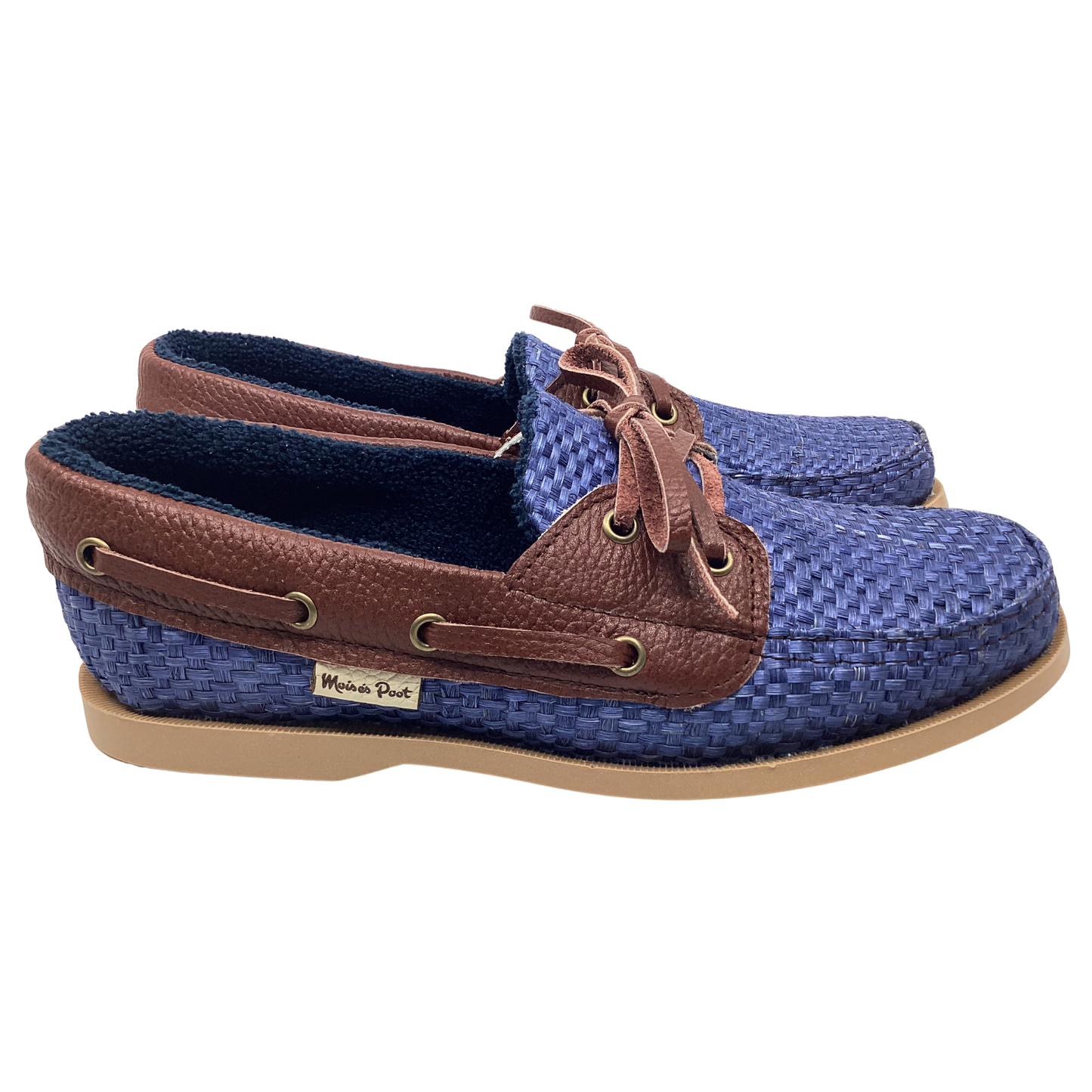 Zapatos Sisal Azul vivos en piel xedrón