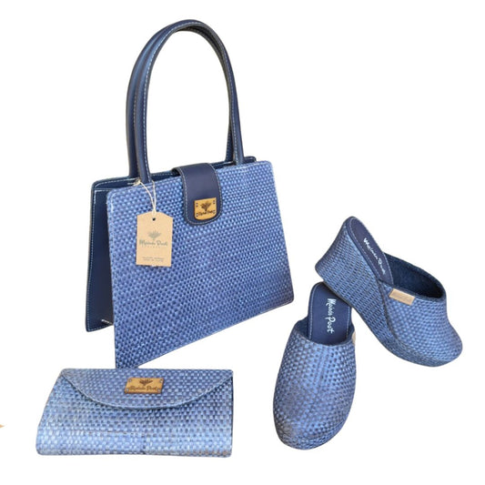 Conjunto Bolso Giovanna + Zuecos Regina+ Cartera Naty  Color Azul